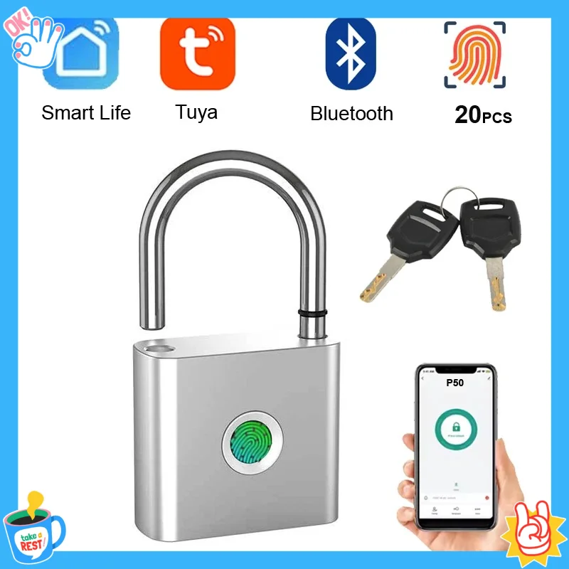 2026new Tuya Fingerprint  Bluetooth Smart Home Door 20 Groups Fingerprint Safe Backup Key USB Charging For Home Hous