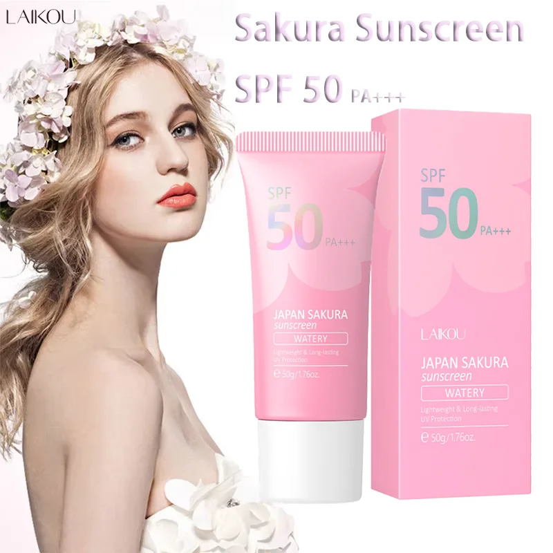 Laikou Sakura Moisturizer Sunscreen Cream Protector Facial Sun Block Spf50 Gel Isolation Lotion Face Suncream