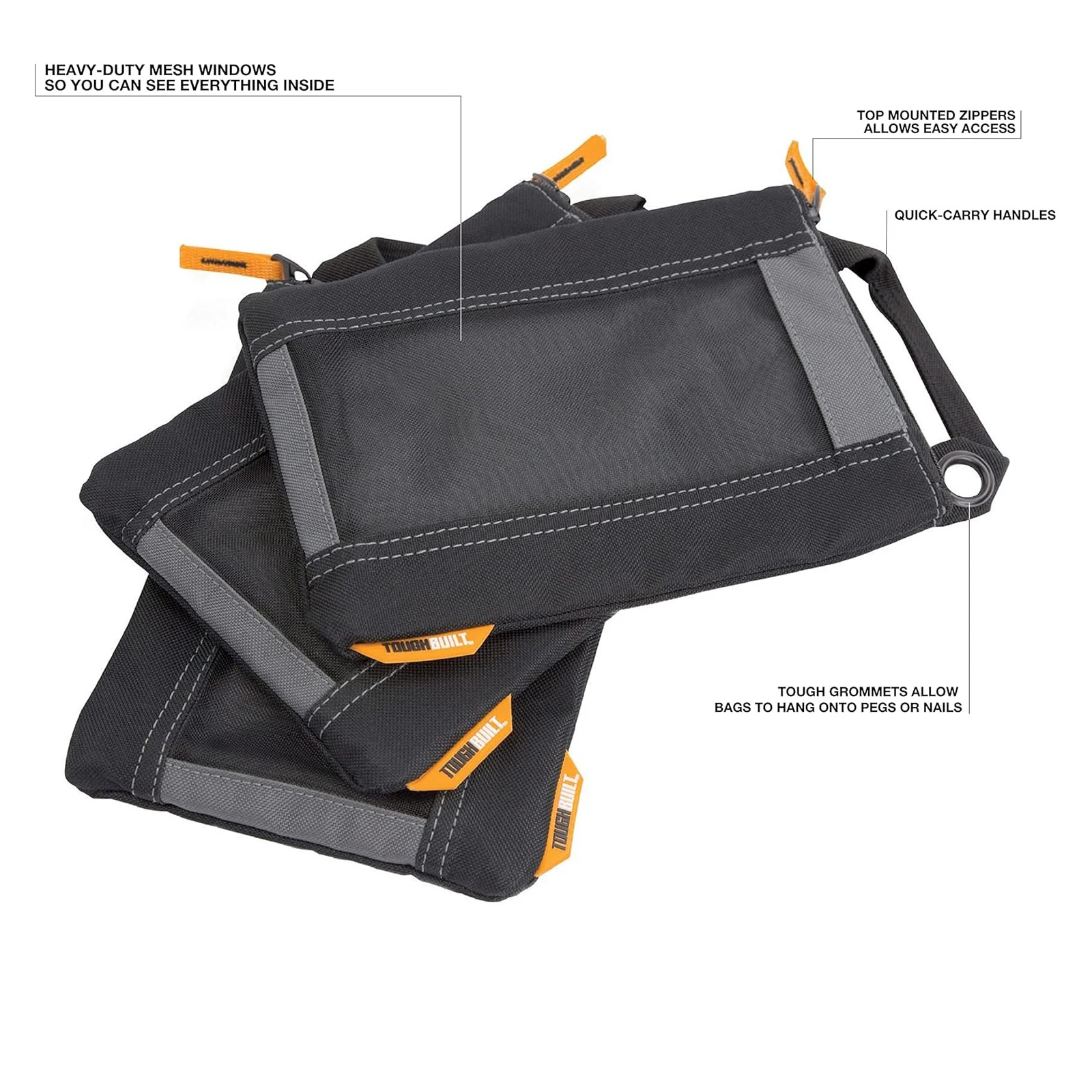 TOUGHBUILT TB-94-M-3 Paquete de 3 - Bolsas de sujeción Bolsas de herramientas de almacenamiento Bolsas para uñas Accesorios para herramientas