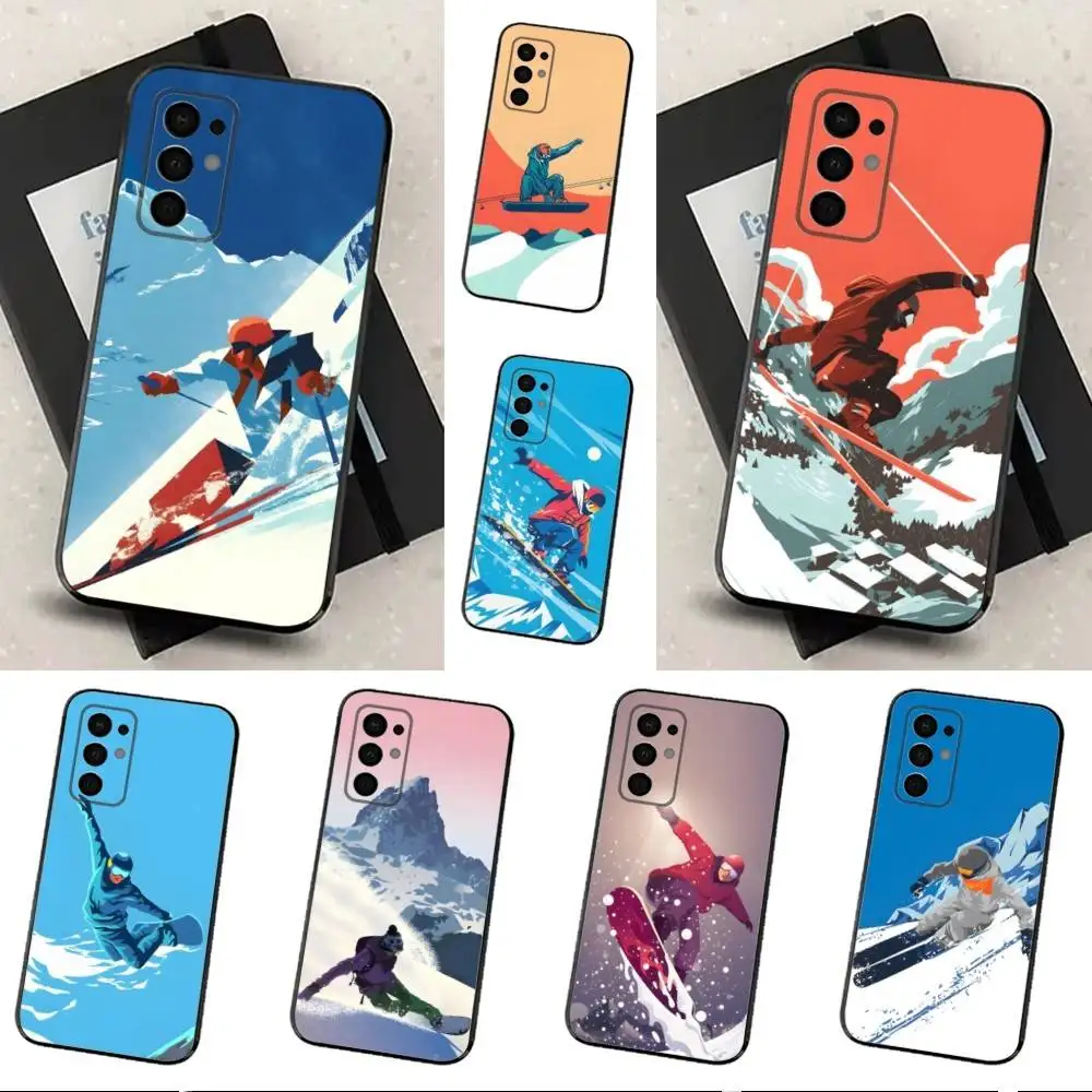 

Sport Snowboarding Art Phone Case For Samsung Galaxy A73,91,80,72,51,53,52,71,22,5G,Note,J7,8,9 Soft Black Cover