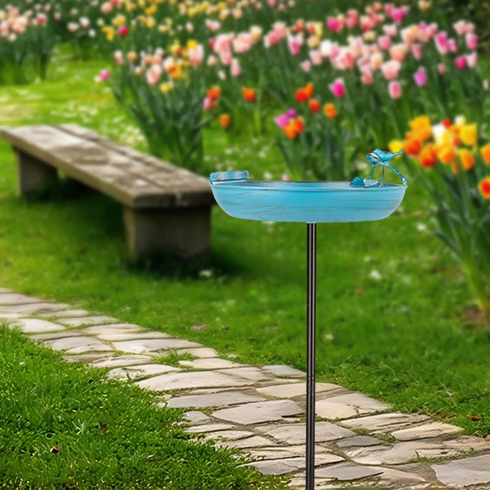 Outdoor Iron Art Birdbath Bird Feeder Bowl Multipurpose Strong Load Bearing Heavy Duty for Backyard 33cmx94cm Easily Install