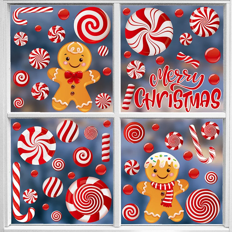 Weihnachtsaufkleber, elektrostatische Fensteraufkleber, Spiegelaufkleber, bieten Bilderpakete, PVC-Weihnachtssüßigkeiten-Thema