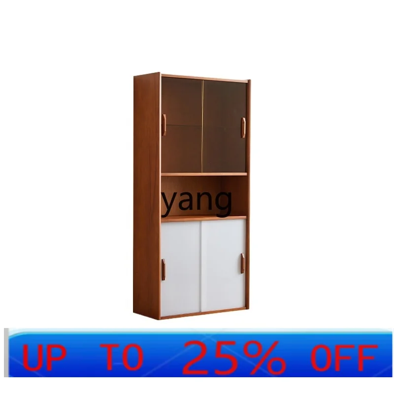 

LMM medieval style solid wood with glass door dining side cabinet small apartment living room home display cabinet