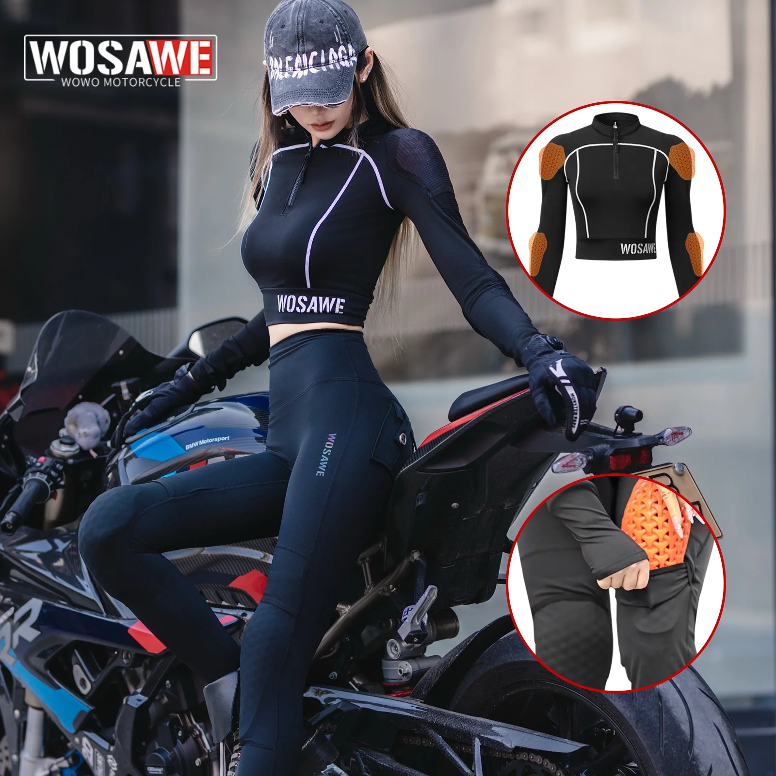

WOSAWE CE Certified Women Motorcycle Racing Jacket Pants Soft Pads Full Body Armor Summer Sports Hip Lifting Sexy Tights
