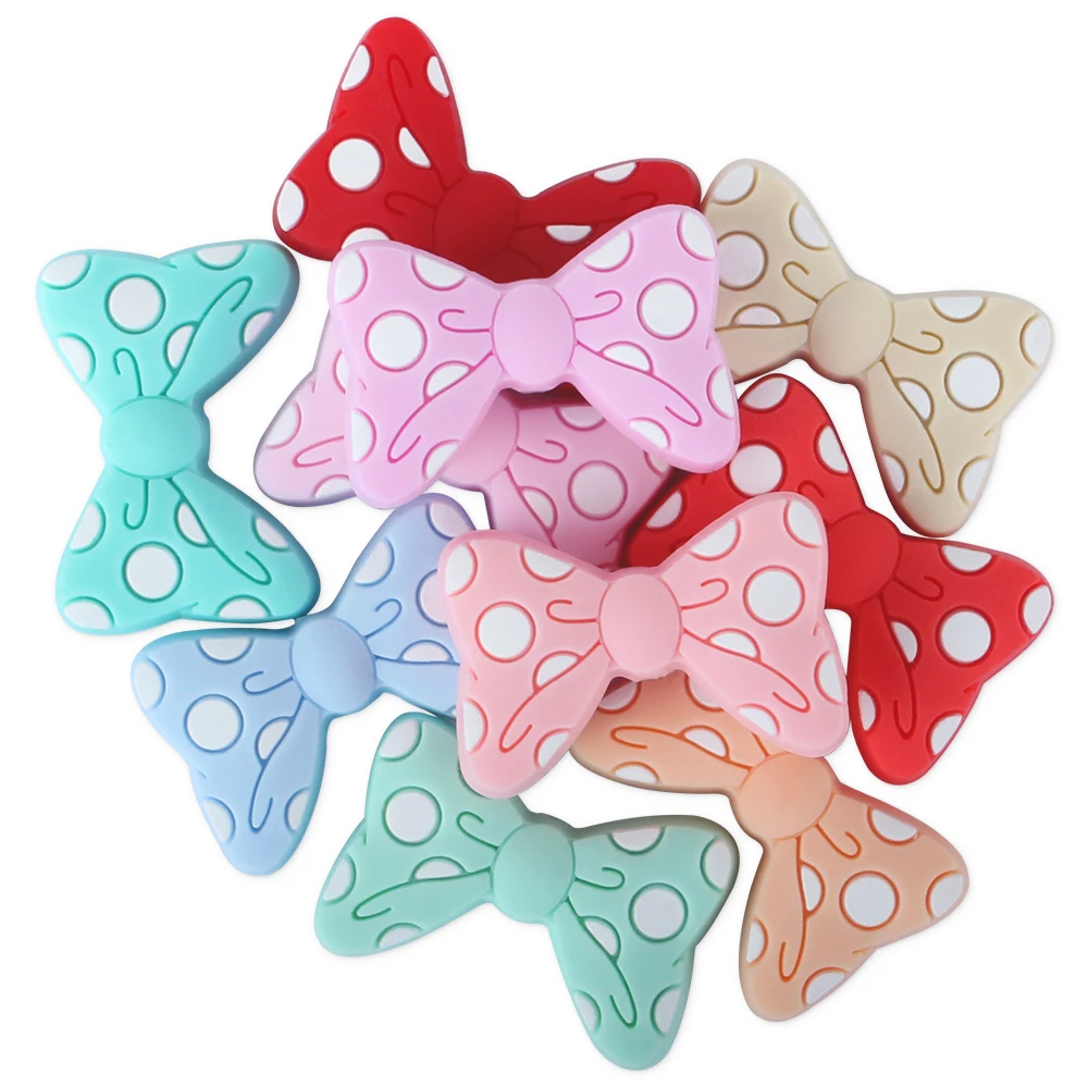 

10pcs Bowknot Baby Beads Silicone Food Grade DIY Pacifier Rodent Nursing Necklace BPA Free Baby Teething Teether Bead Mini Pearl