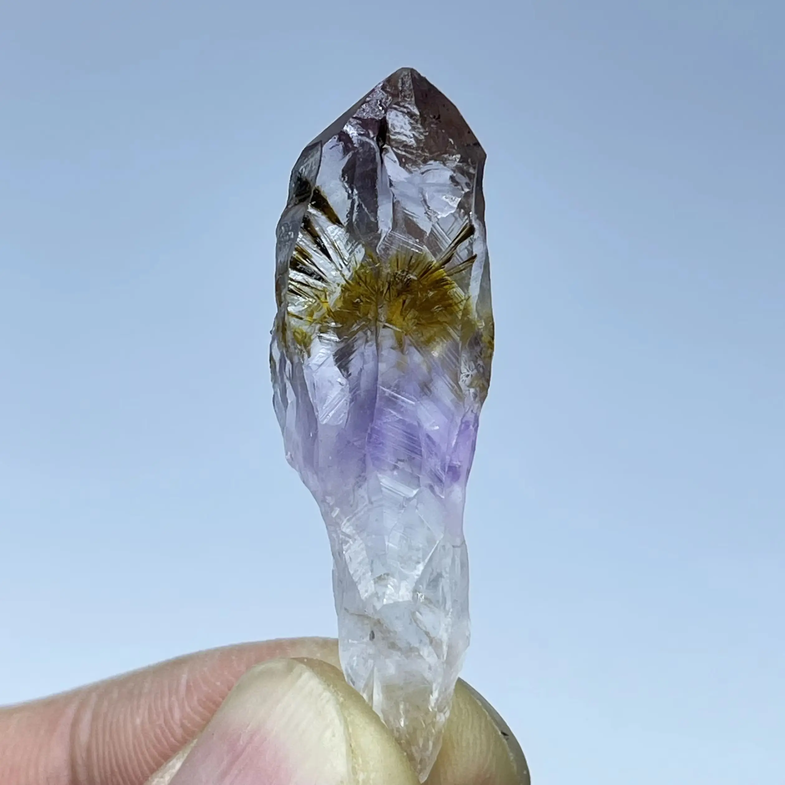 Natural Gold Rutilated Quartz Hair Crystal Amethyst Mineral Specimen Healing Stone Home Decoration