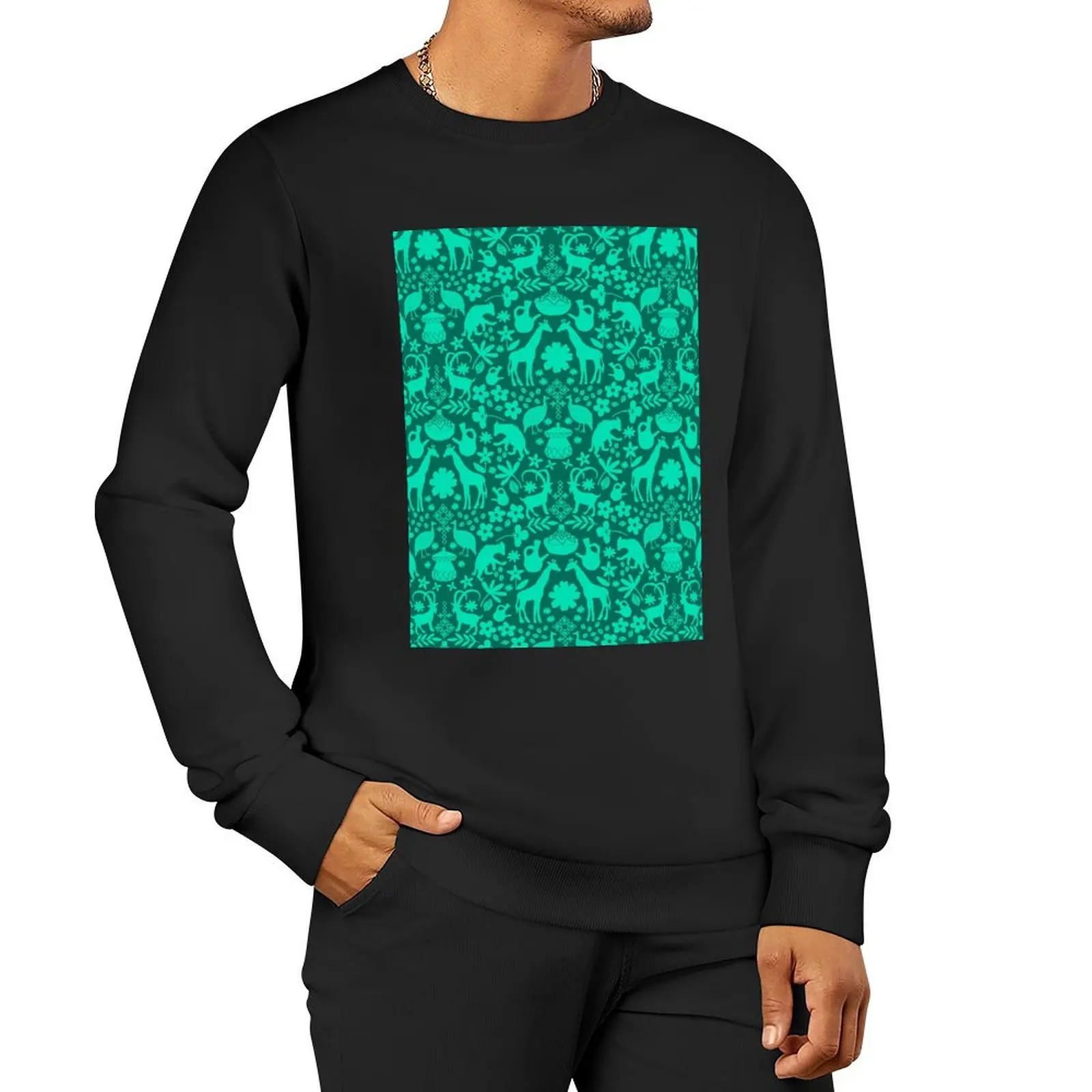 

Ethiopian designs repeating pattern in teal green Pullover Hoodie fashion men sweatshirts