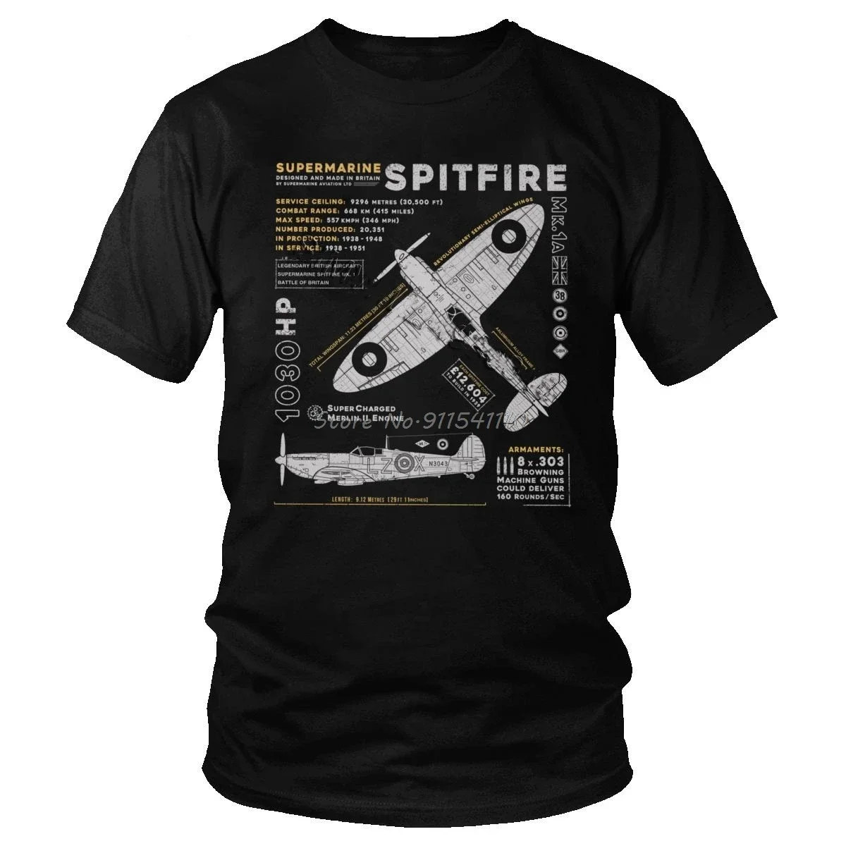 Vintage Super Ocean Spitfire MK 1 Men\'s 100% Cotton T-Shirt Fighter War Pilot Airplane Airplane Fashion Apparel Spring Summer