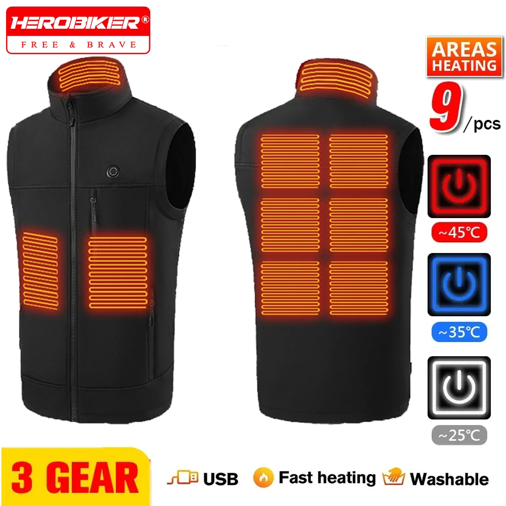

USB Heating Vest Jacket For Men Women Winter Warm Vests Infrared 9 Heating Areas Vest Jacket Motorcycle Electric Heated Vest