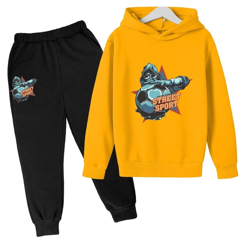 Street Sports Pattern Printed Kid\'s Pure Cotton Spring Autumn Hoodie Set Fashion Casual Hooded Tops + Sweatpants Sets