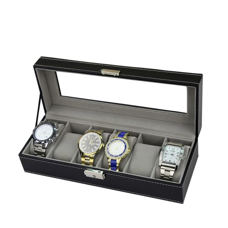 6-10-12 Slot Watch Organizer Box with Glass Top and Large Removable Pillows, Elegant Watch Case for Men and Women