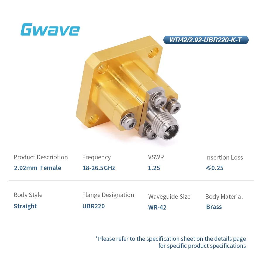 WR-42 to 2.92mm Female Straight Waveguide Adapters with UBR220 Flange 18-26.5GHz Coax Telecom Parts