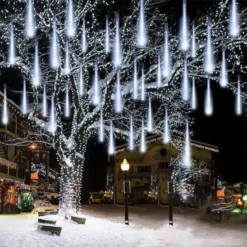 LED Meteor Shower String Lights AA Battery Powered Christmas Street Light Decor House Eave Indoor Wedding Scene Party Garden