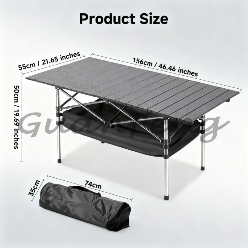 Portable Folding Camping Table, Adjustable Height Lightweight Outdoor Picnic Table for 4‑6 People with Carry Bag