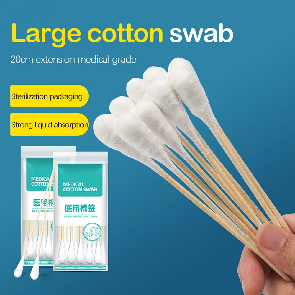 100 pcs Long Wood Cotton Swab Eyelash Extension Tools Medical Ear Care Cleaning Wood Sticks Cosmetic Cotton Swab Cotton Buds Tip