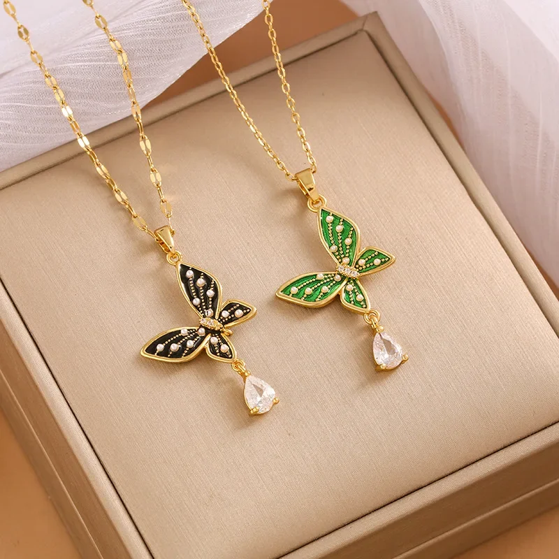 Новейшее элегантное ожерелье-бабочка с каплями масла, модное ожерелье для одежды, ретро-колье