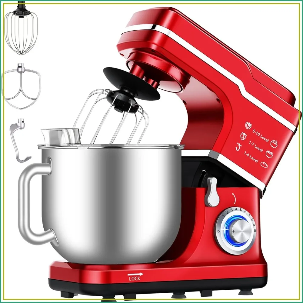 Миксер-тестомес 7,5 QT, 10-скоростной, с откидной головкой, 3-в-1, электрический кухонный миксер с чашей из нержавеющей 