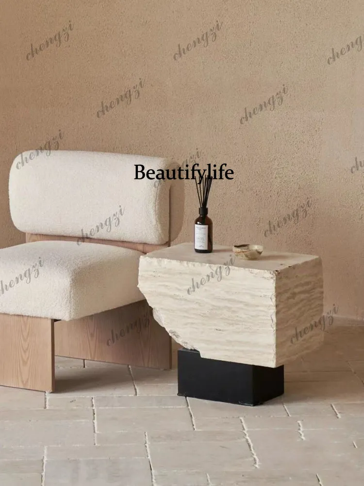 Cream style Nordic cave stone edge few light luxury high-end designer solid wood antique living room creativity