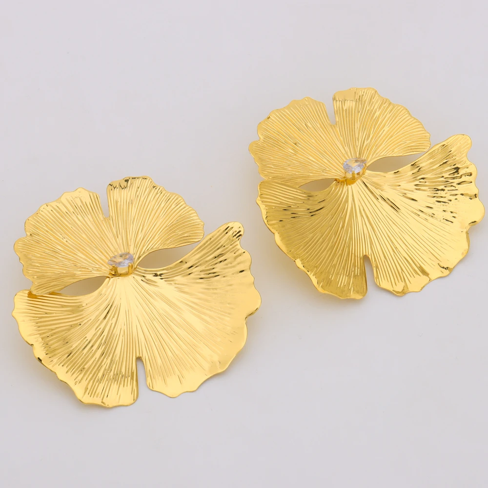 African Gold Color Luxury Flower Shaped Earrings and Ring 2Pcs Set For Women Special Design Jewelry Set Gift For Party