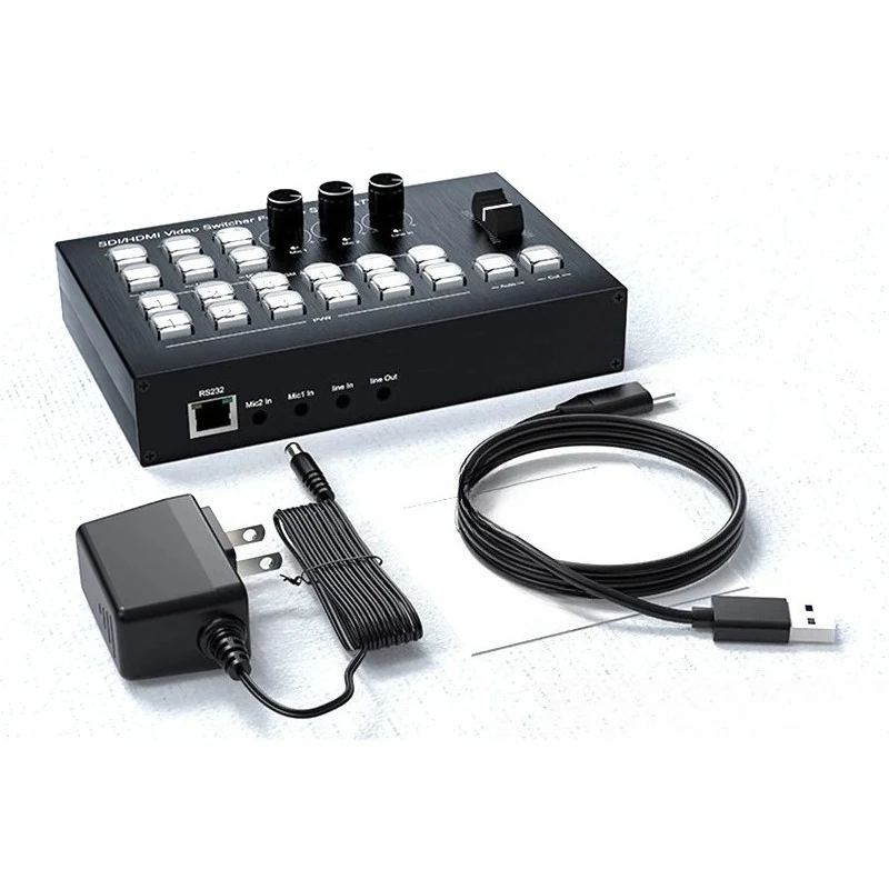 

4K 4 Channel HDMI Video Multi Camera Switcher for Live Broadcast Streaming Production Video Mixer Switcher Station Type C Record