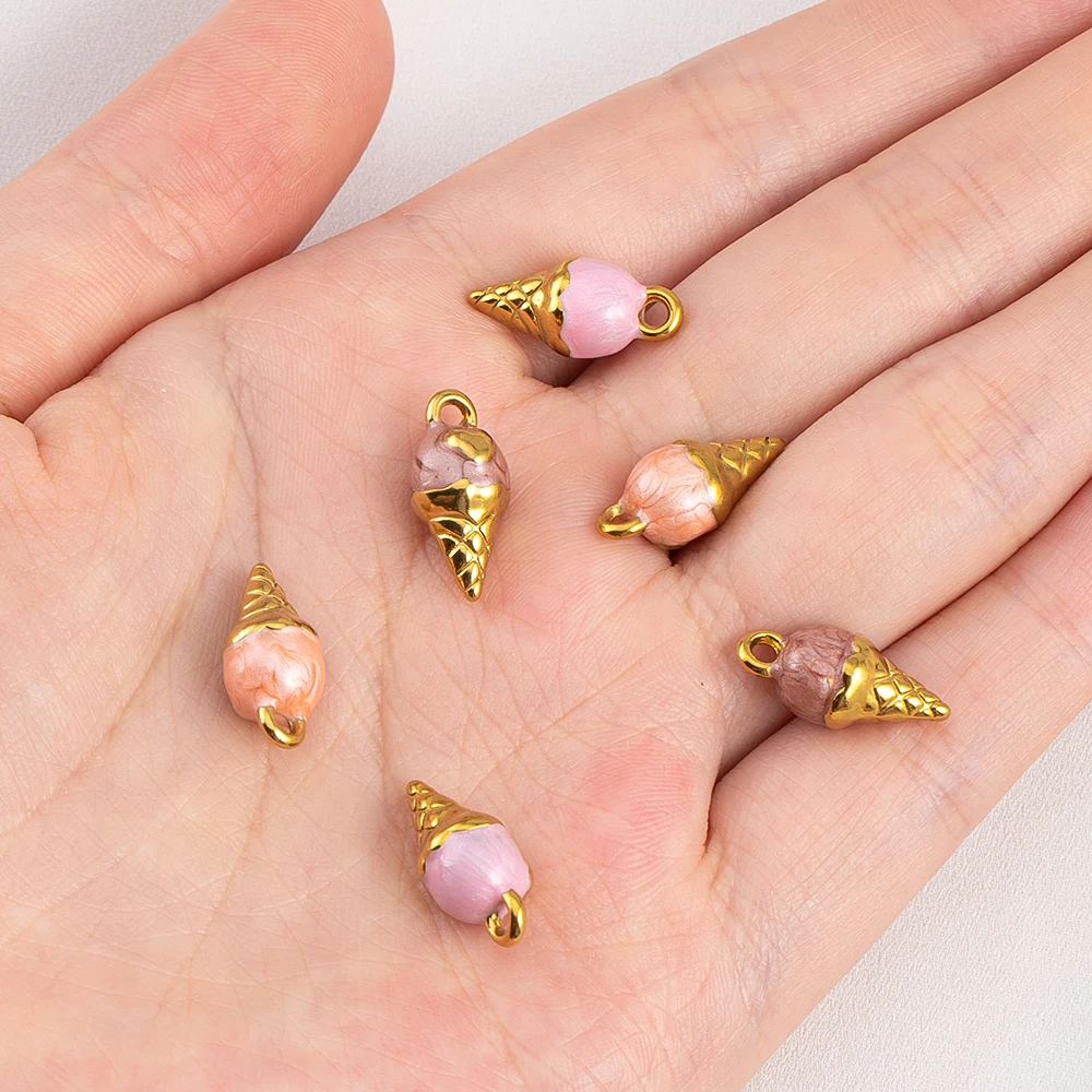 2pcs Cute Stainless Steel Charms Enamel Telephone Ice Cream Lamp Cup Leaf Cherry Necklace Pendant for DIY Earring Jewelry Making view 4
