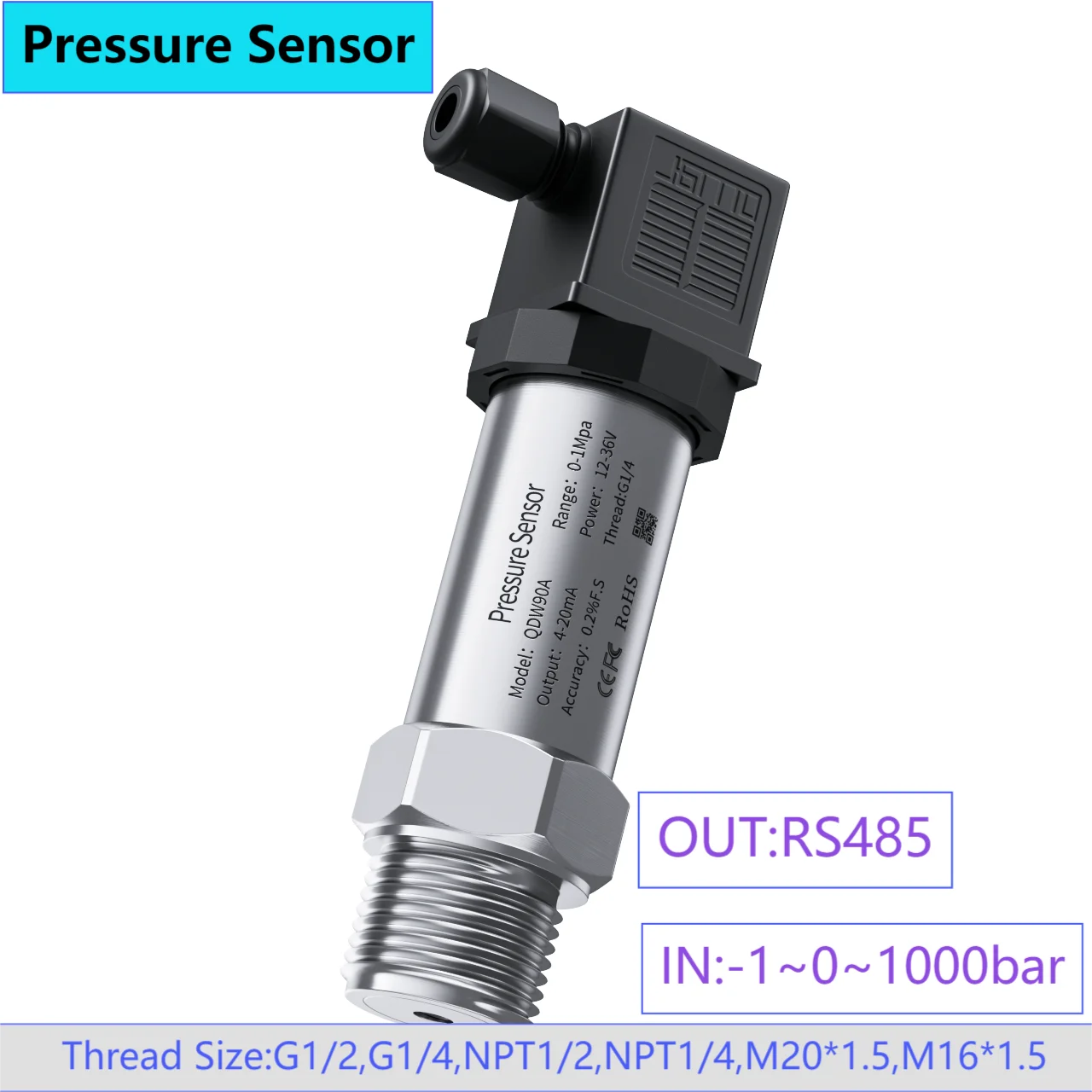 

RS485 pressure sensor transmitter for water oil fuel gas air pressure transducer hydraulic 20bar 30bar 50bar 100bar sensor