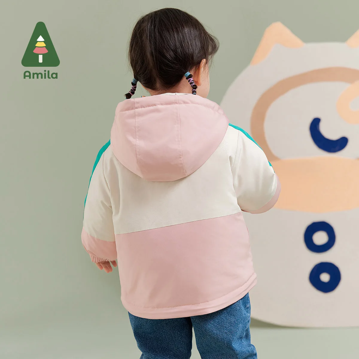 Amila Baby Girl Coat 2024 Winter New Hooded Slight waterproofing antifouling Oil proof Warm   Baby Clothing