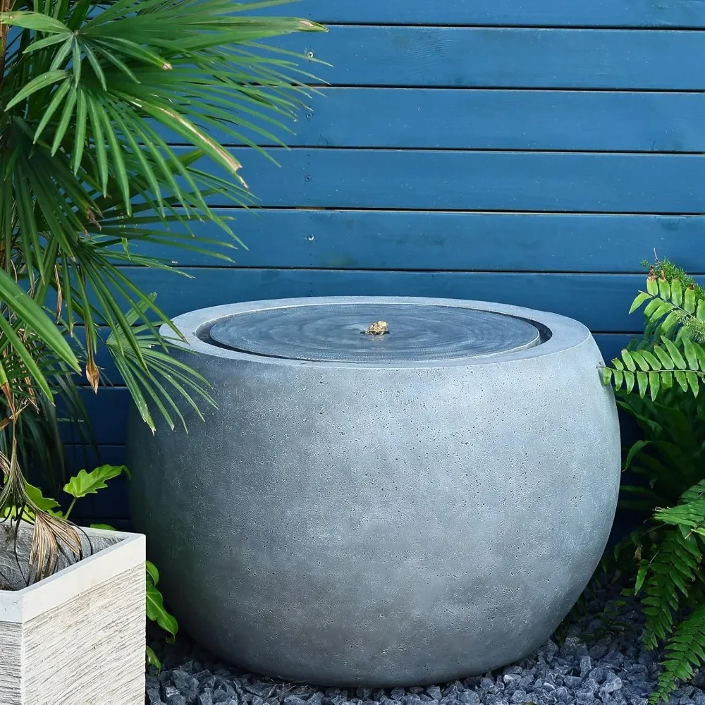 Garden Water Fountain Outdoor Large Round Water Feature Indoor, Concrete Effect for Patio Pool Pond Yard Home Decor, Fountains