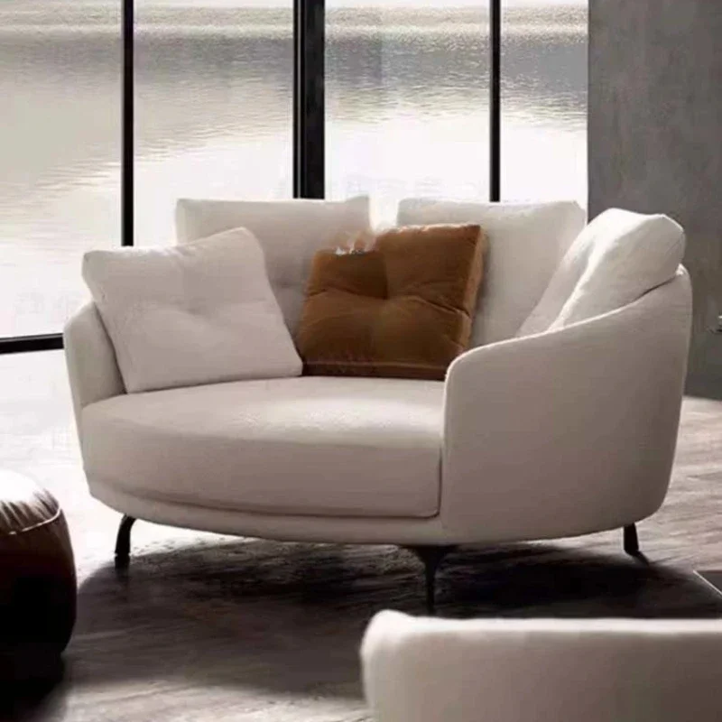 A  Italian Bedroom Large Living Room High Grade Gray Linen round Sofa Nordic Corner Couch