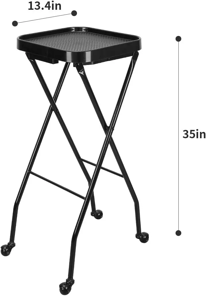 Salon Folding Tray on Wheels, Rolling Color Tray for Hair Stylist & Esthetician, Tattoo Cart, Beauty Utility Cart