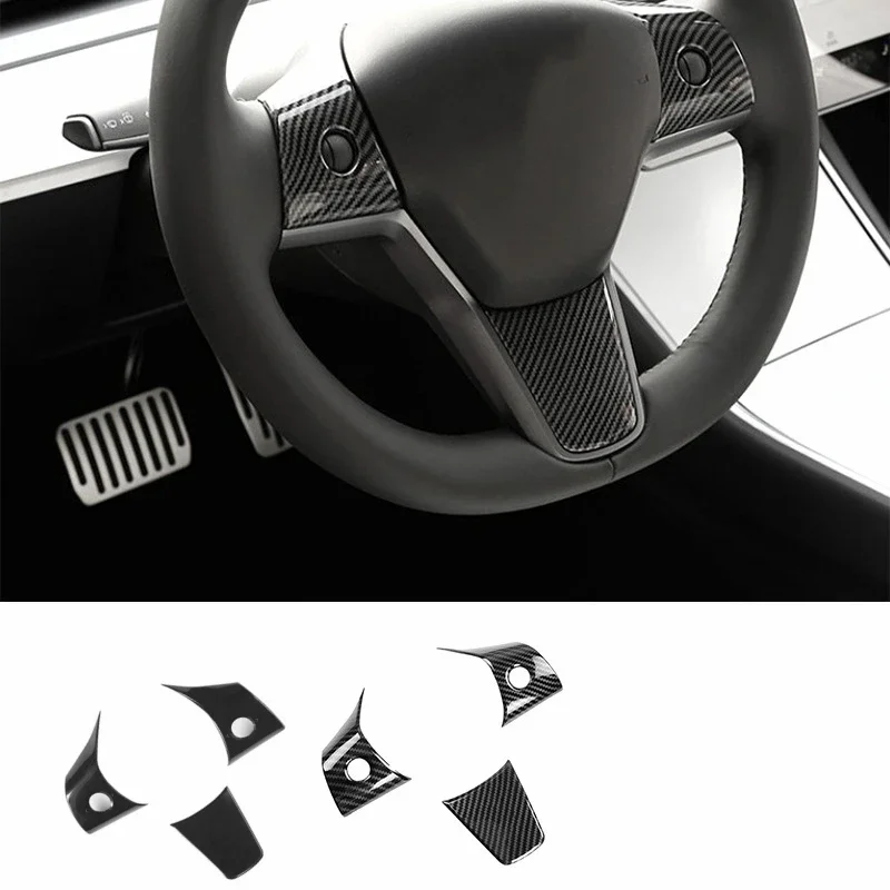 

3PCS Matte Carbon Fiber Black Color for Tesla Model 3 Y Steering Wheel Stickers Patch Interior Decoration Modified Accessories