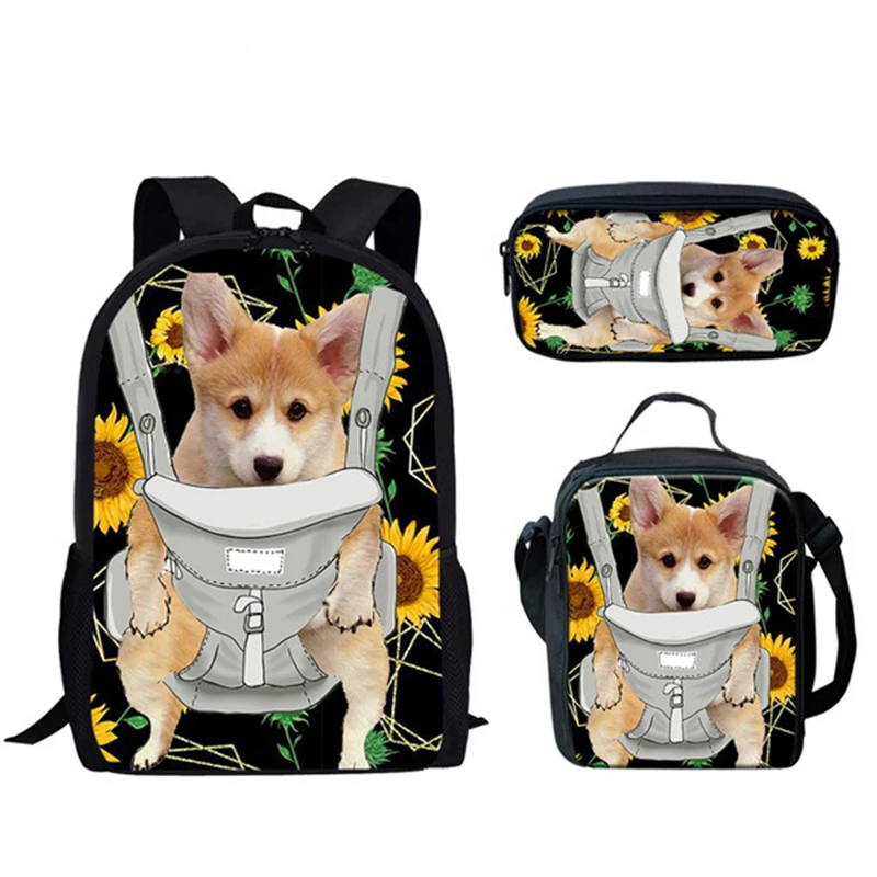 

Classic Fashion Funny Animal Corgi Baby 3D Print 3pcs/Set pupil School Bags Laptop Daypack Backpack Lunch bag Pencil Case