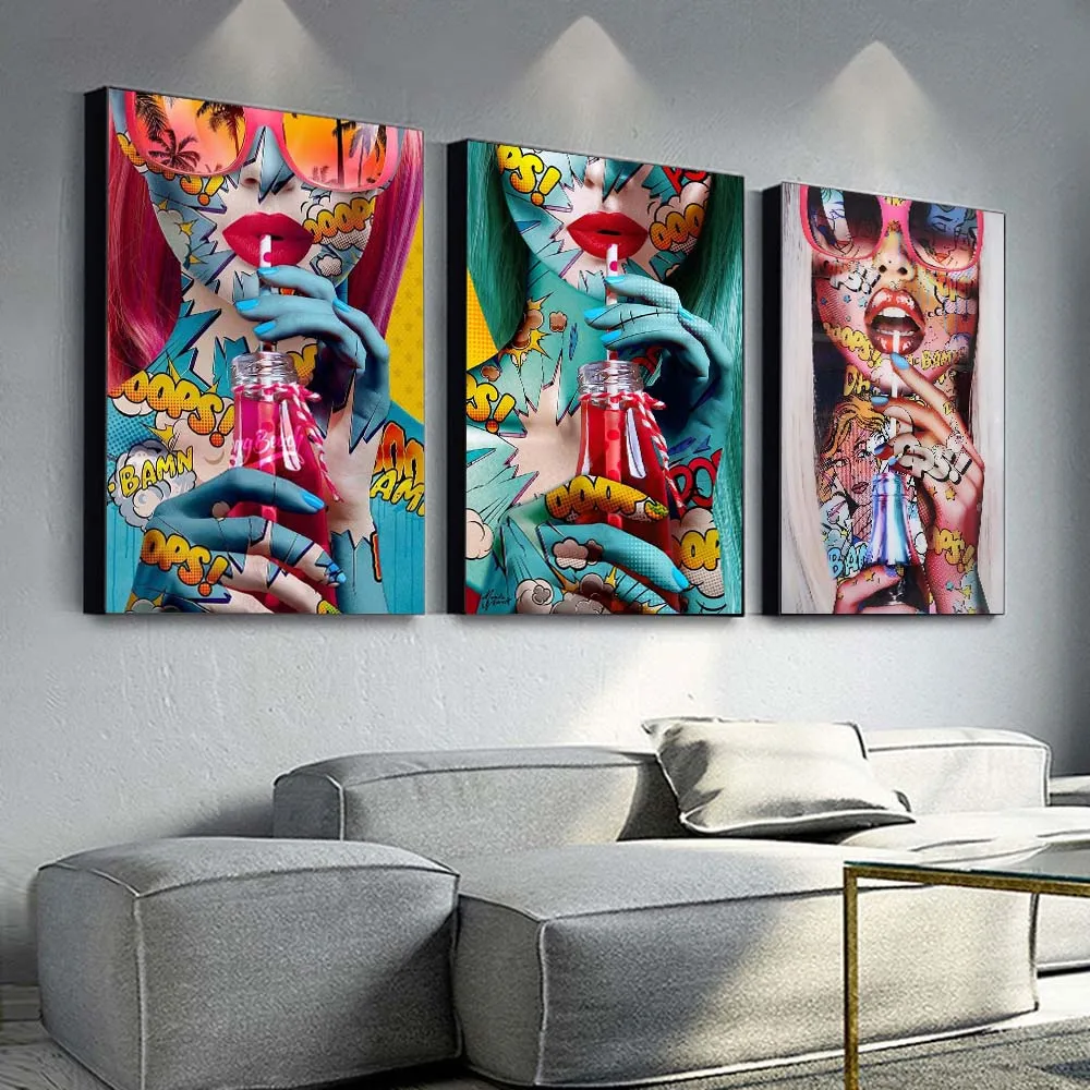 

Graffiti Woman Wall Art Poster Abstract Comic Style Mural Modern Home Decor Picture Print Canvas Painting Living Room Decoration