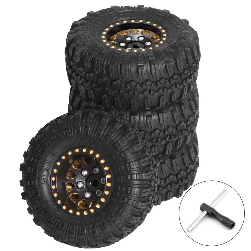 

1/18 RC Car 1.0 Inch Brass Wheel Hubs with Black Gold Rims SCX24 TRX4M Crawler Tires
