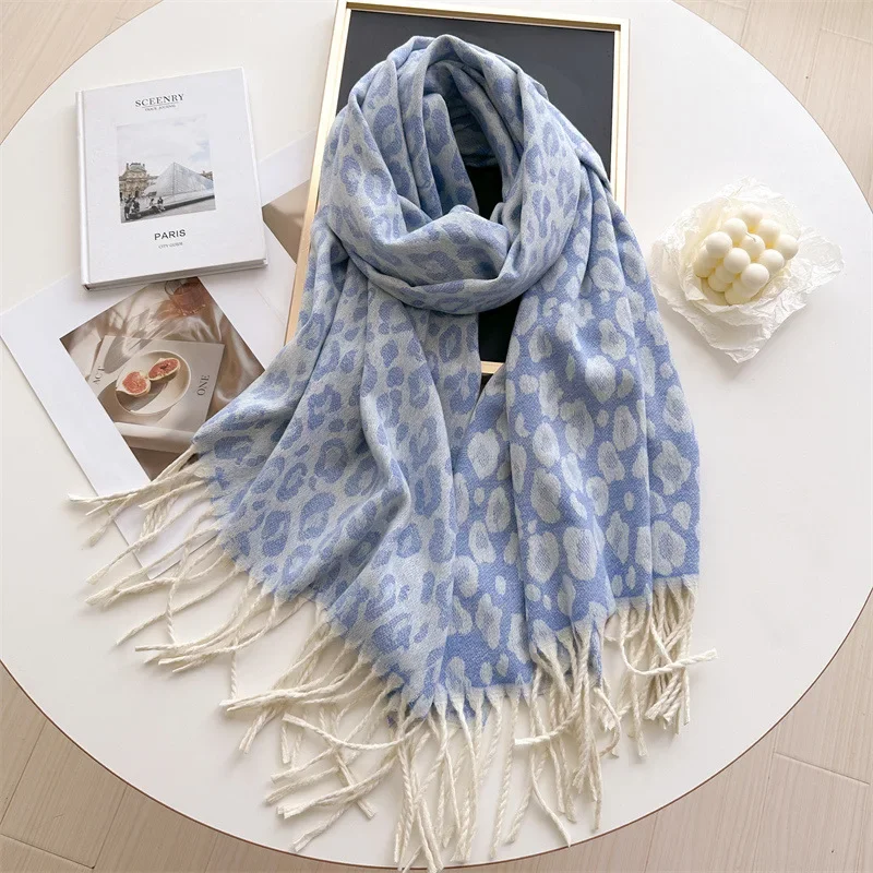 

New Leopard Print Winter Scarf for Women Classic Thickened Imitation Cashmere Print Fringe Shawl Stylish Versatile Warm Blanket