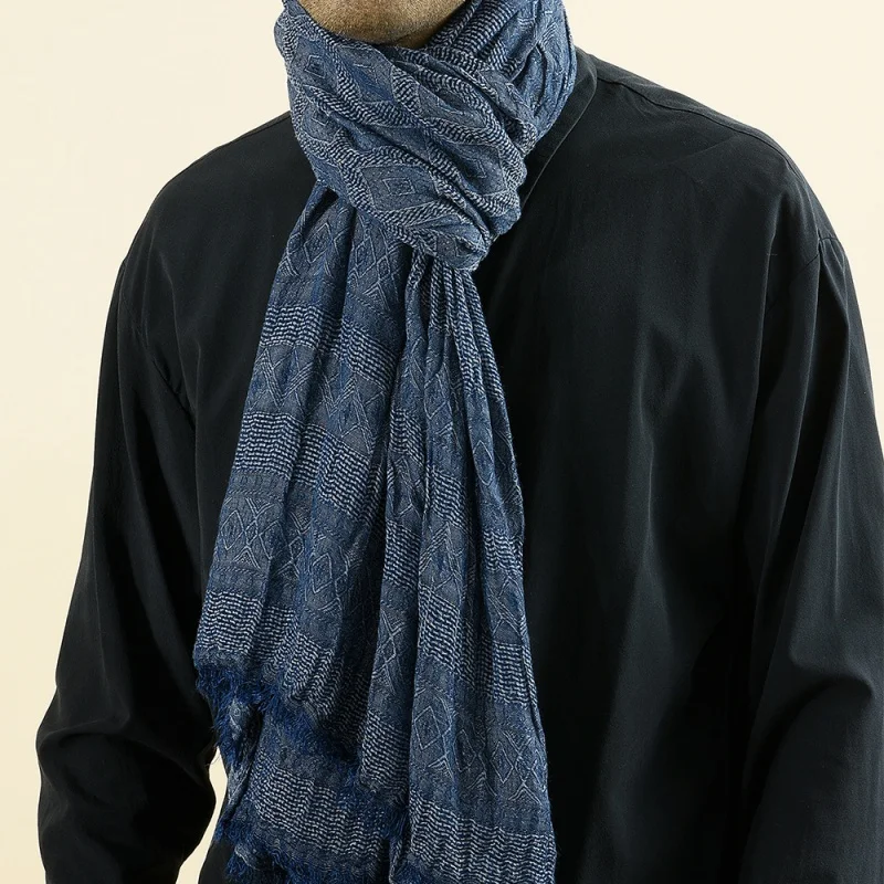 2022 New European and American Yarn-Dyed Men\'s Scarf Foreign Trade in Stock Wholesale Dark Diamond Tassel Scarf for Men