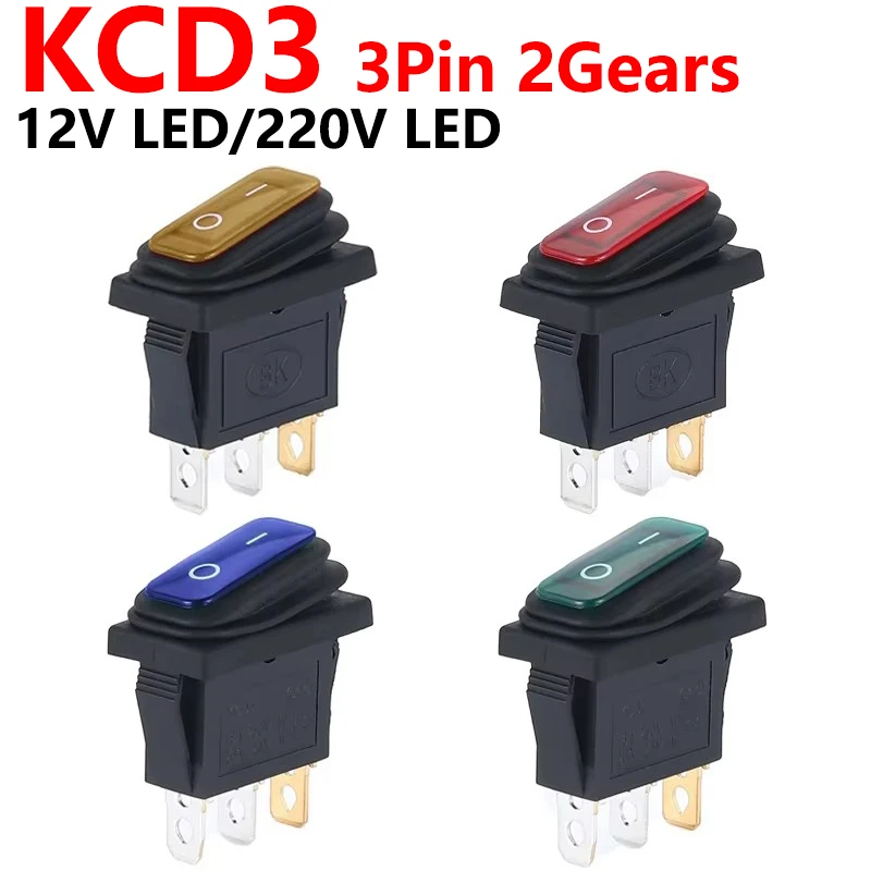 

KCD3 3 Pin 12V 220V LED Light 20A On/Off Rectangular Long Rocker Switch Waterproof IP67 Car Dashboard Ship Type