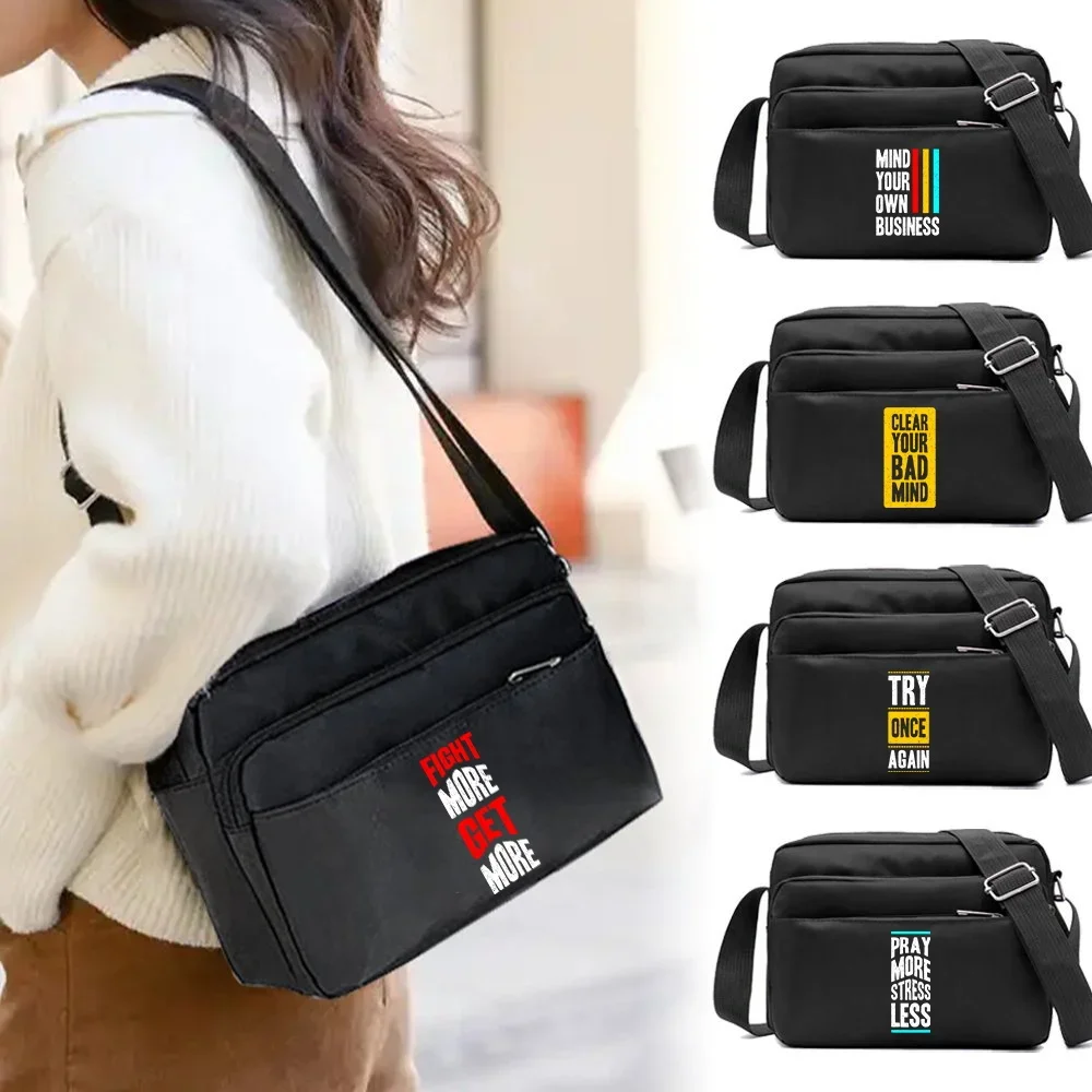 Large Capacity Fashion Crossbody Bag Phrase Print Short Trip Storage Shoulder Bag Portable Daily Adjustable Strap Shopping Bag