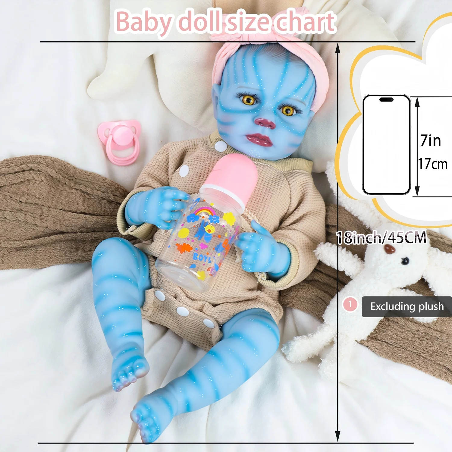 

18inch Reborn Baby Silicone Vinyl Body Dolls Avatar Lifelike Newborn Baby Girl 3D Skin Art Dolls Bonecas Bebe Reborn Yellow Eyes