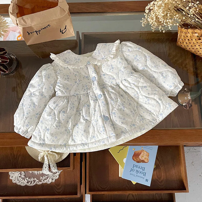 

Toddler Girls Winter Coat Peter Pan Collar Floral Print Thick Warm Kids Baby Girls Jacket Casual Versatile Children Girl Parkas