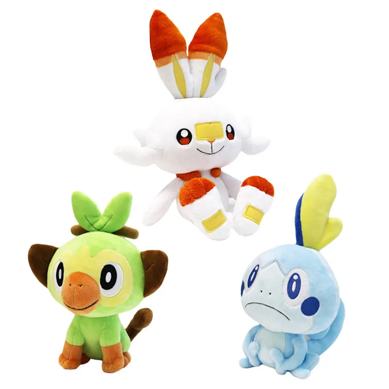 23-38cm Pokemon Plush Sword Shield 3 Styles Scorbunny Sobble Grookey  Anime Figure Dolls Cartoon Stuffed Toys Kids Gift