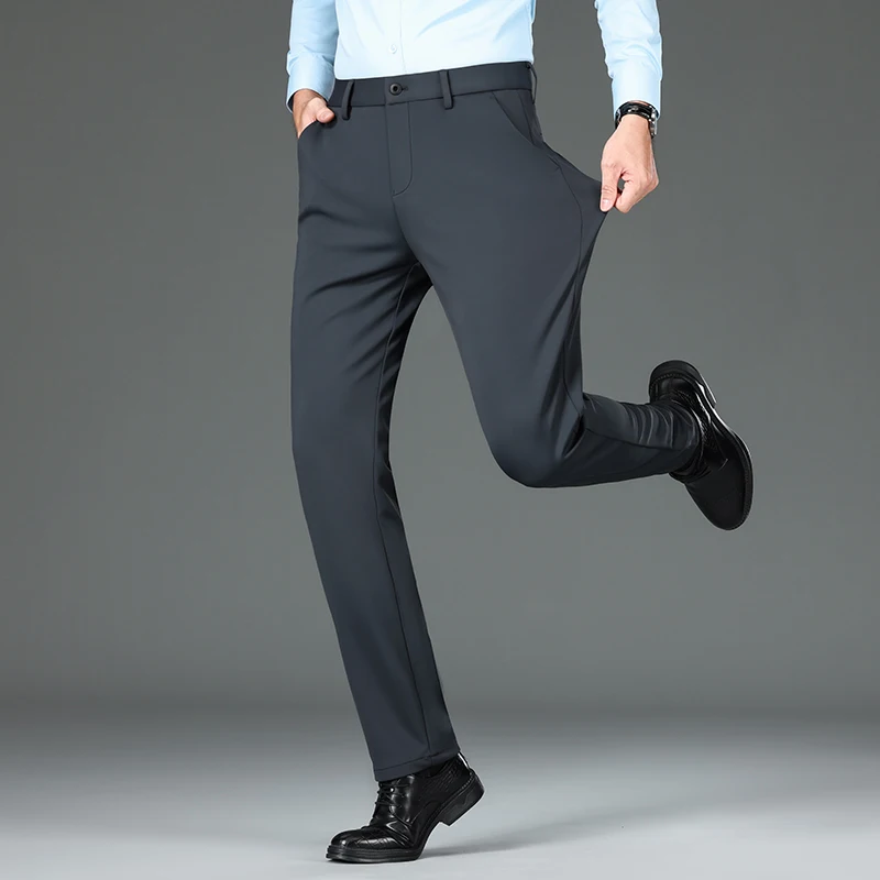 Pantalones de traje informales para hombre, Pantalón recto de negocios, color sólido, no elástico, antiarrugas, otoño e invierno, novedad de 2024