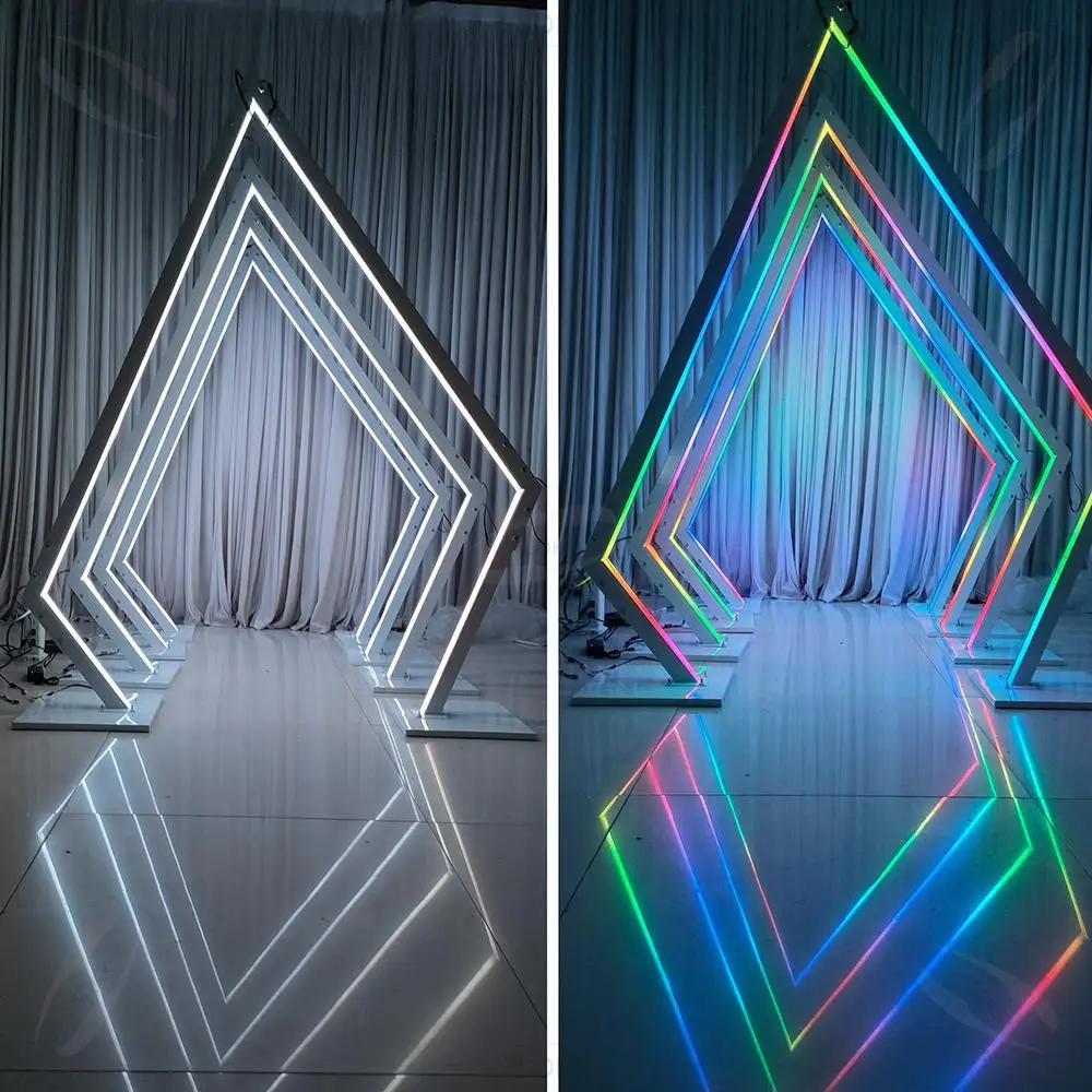 

FSDKX Weding Party Events Decoration Can Be Change RGB Light Metal Irregular Shaped Frame Wedding Metal Arc Arch Stand
