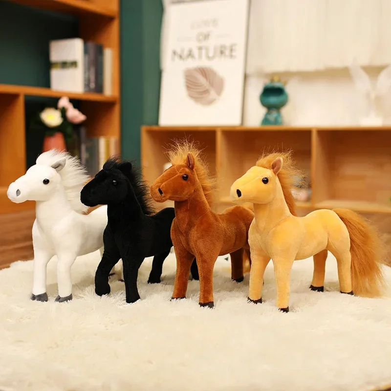 New Cartoon Simulation White Black Brown Yellow Horse Stuffed Children Plush Toy Pony Doll Christmas Birthday Gift