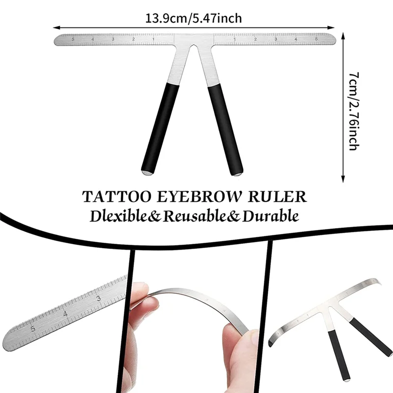 Eyebrow Ruler 3-Point Positioning Ruler Eyebrow Golden Proportion Caliper Ruler Brow Caliper Measuring Tool-Silver