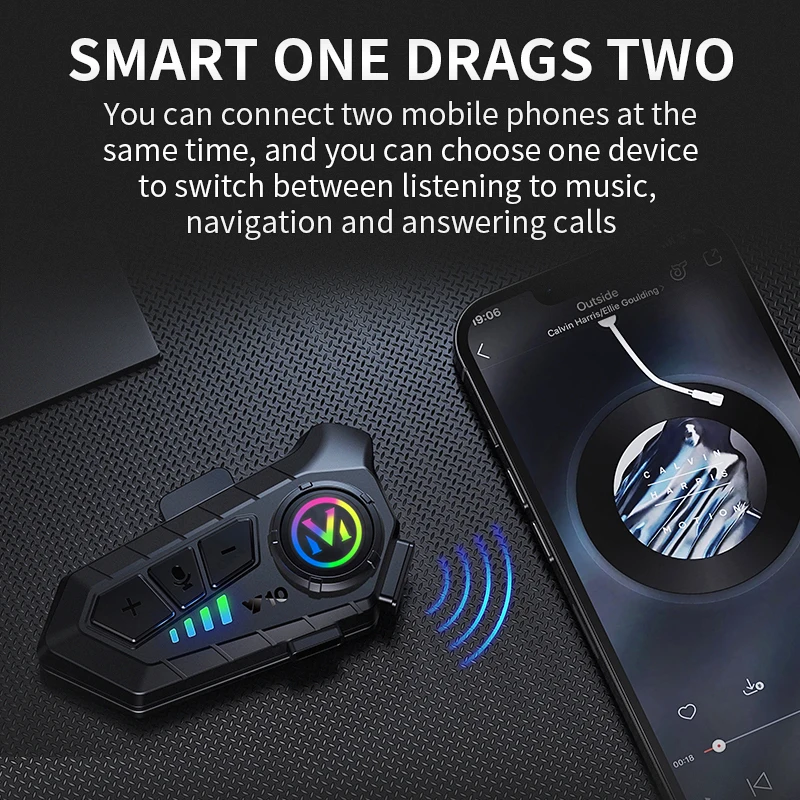 Y10 Motorcycle Helmet Bluetooth Headset Wireless Hands-free 1000mAh Super Long Standby Earphone IPX6 Waterproof MP3 Player