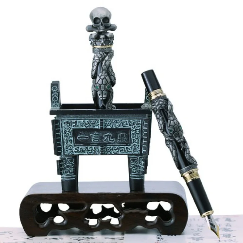 

A + Jinhao Skull Винтажная металлическая перьевая ручка F 0,5 мм Уникальная крышка ручки Тяжелая подарочная ручка