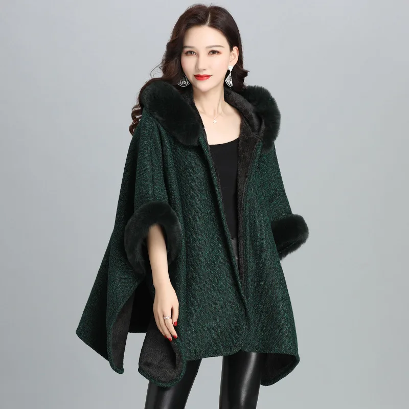 جديد الشتاء Briti Sle المرأة معطف الفرو وشاح قبعة كومبو الدافئة Sli البوليستر النسيج Caplet تصميم نقي غير متصل Ss