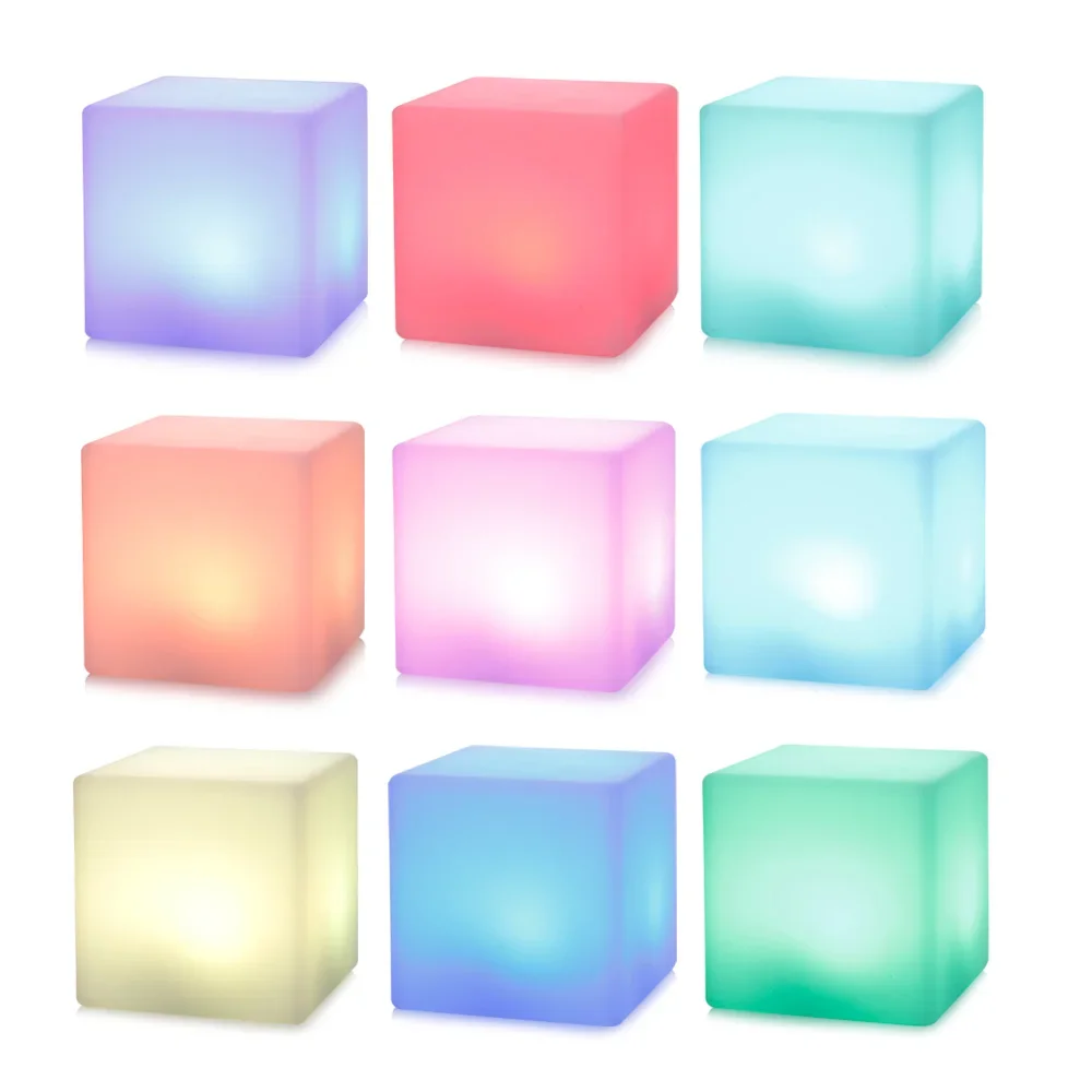USB Rechargeable LED Cube Shape Night Light with Remote Control for Bedroom 7 Colors Changing Night Light Built-In Battery
