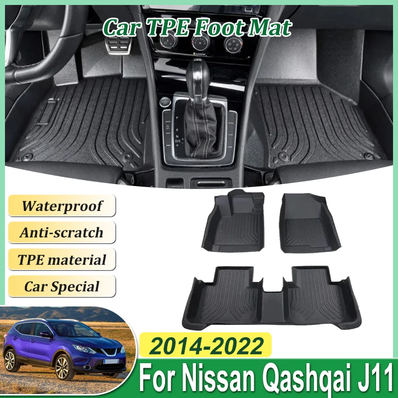 

Car LHD Floor Mat For Nissan Qashqai J11 2014~2022 TPE Foot Pad Rug Interior Full Tappeto Waterproof Leather Mud Accessories